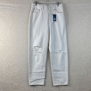 NWT Lovers+Friends Womens White Denim Distressed High Rise Straight Jeans Sz 29